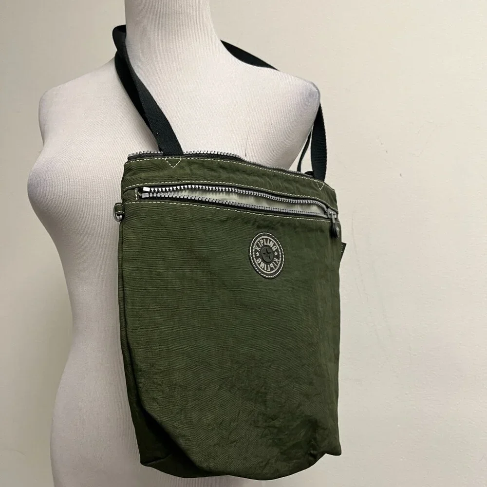 Kipling Army green zip bag tote zipper
